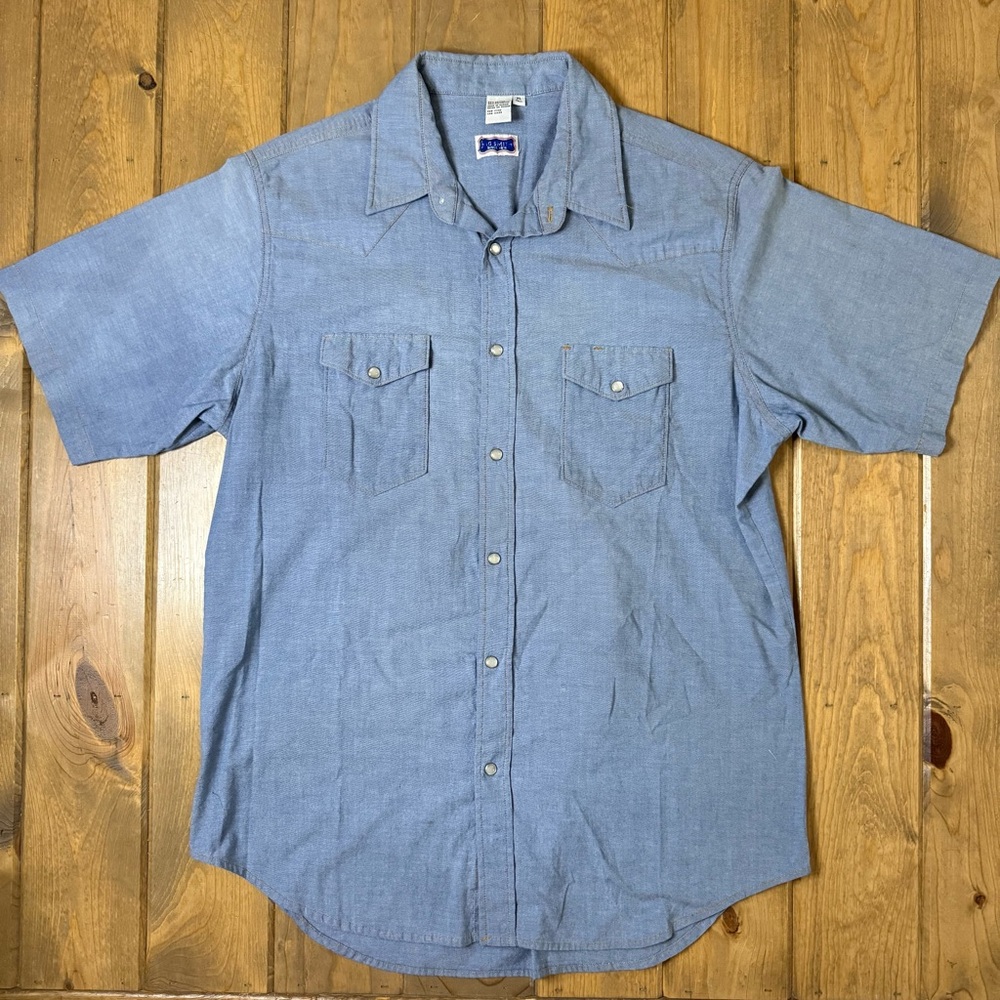 Vintage Big Smith Men's Denim Blue Short Sleeve Pearl Snap Shirt